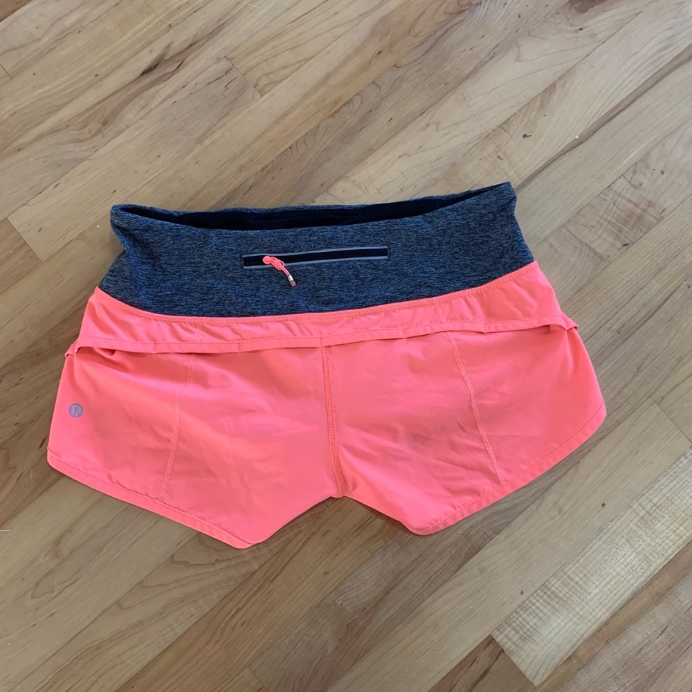 Lululemon Speed shorts coral and gray